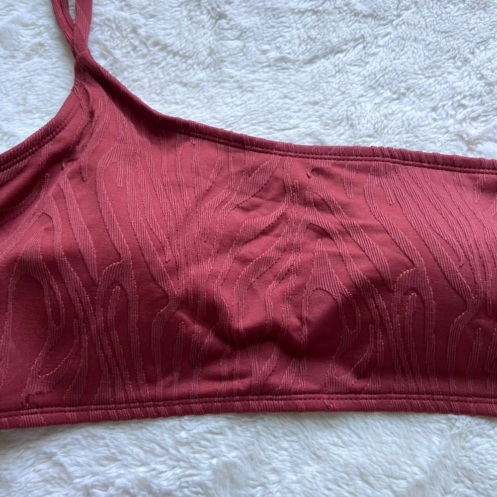 Mynah Womens One Shoulder Textured Jacquard Bikini Top Burgundy Size L 15983-0